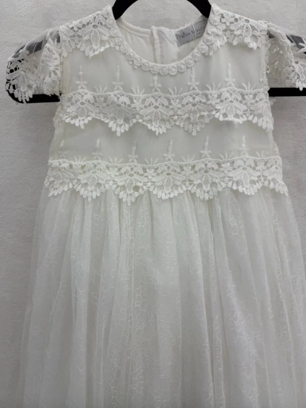 NWT Trish Scully KATRINA GOWN WHITE Size 14 LACE WEDDING Cap Sleeves